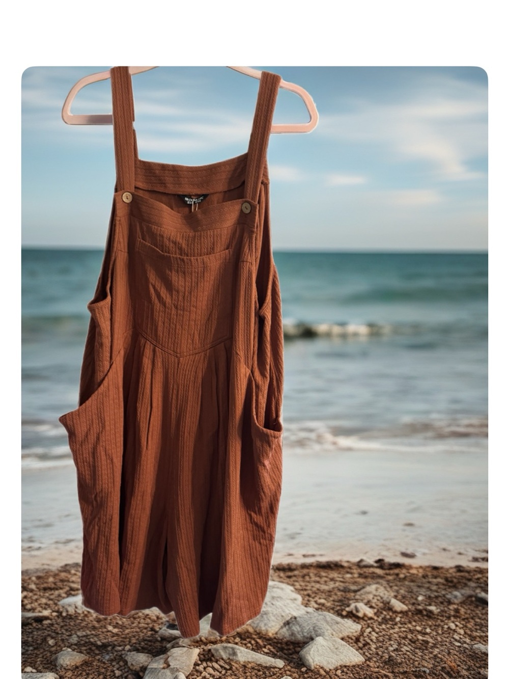 BloomChic Textured Rust Brown Knit Romper